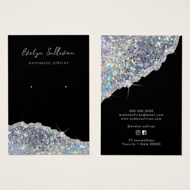 Falsk iriserande silverglitter displaykort visitkort (Framsida & baksida)