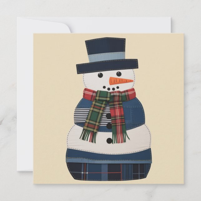 Falsk lapptäcke Snömannen Holiday Jul Julkort (Framsida)