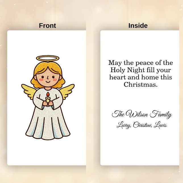 Falsk Latch Hook-ängel med ljus julkort  Helgkort (Faux Latch Hook Angel Christmas card Front and Inside)