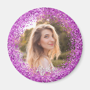 Falsk lila glitterfoto magnet
