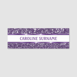 Falsk lila glittertextur med anpassad text namnbricka