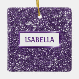 Falsk lila glittertextur med namn julgransprydnad keramik