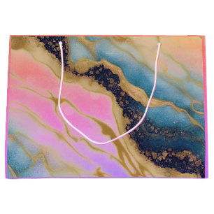 Falsk marmor Navy, Aqua, Rosa, Guldpresentpåse