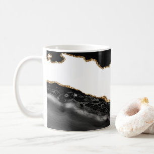 Falsk marmorerad agat svart stilfull sten lyx guld kaffemugg