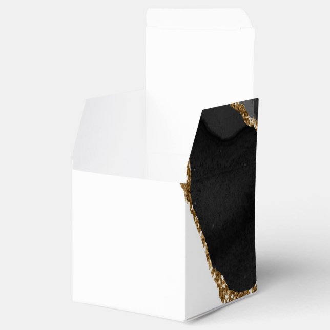 Falsk marmorerad agat svart stilfull sten lyx guld presentaskar (Öppnad)