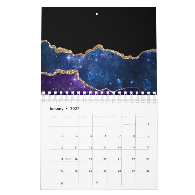 Falsk marmorerad agatsten galax glittrande skinand kalender (Jan 2027)
