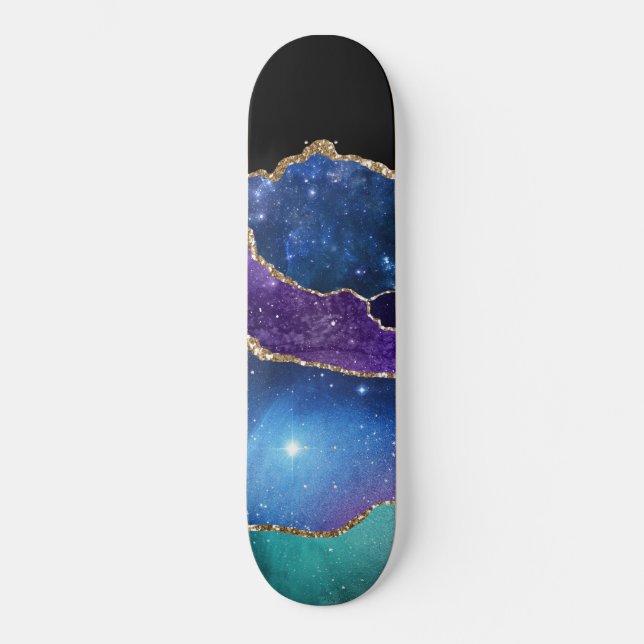 Falsk marmorerad agatsten galax glittrande skinand mini skateboard bräda 18,5 cm (Framsida)