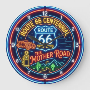 Falsk Neon Moder Väg Route 66 Hundraårsjubileum Stor Klocka