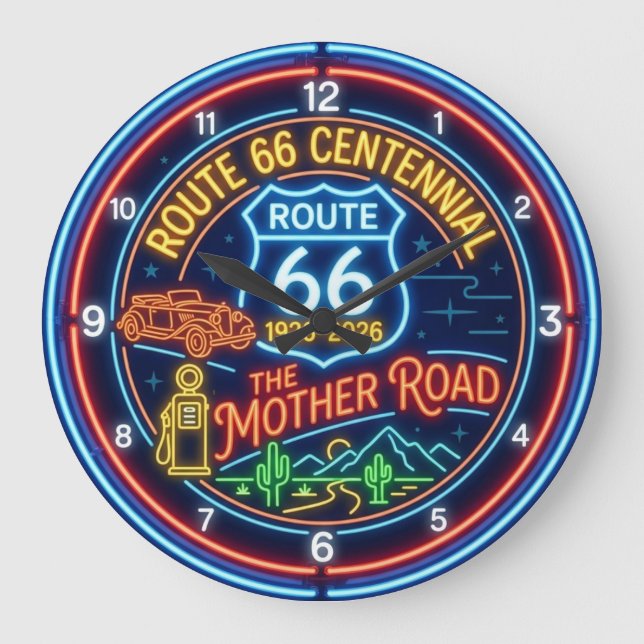 Falsk Neon Moder Väg Route 66 Hundraårsjubileum Stor Klocka (Framsida)