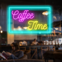 Falsk neonskylt Kaffe Tid Kaffebutik
