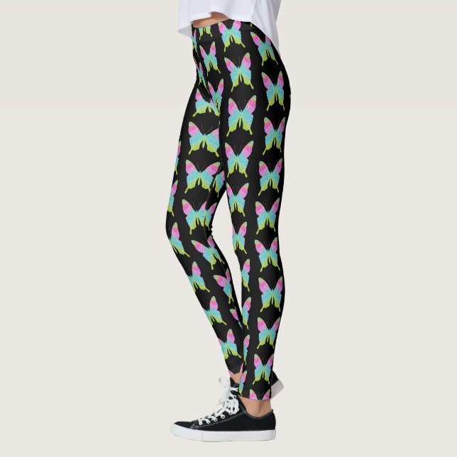 Falsk regnbågsfärgad glitterfjäril leggings (Vänster)