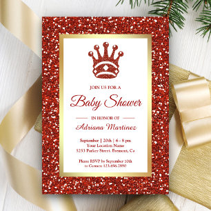 Falsk röd glittertiara prinsessa baby shower inbjudningar