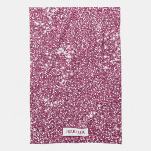 Falsk rosa glitterstruktur med anpassat namn kökshandduk