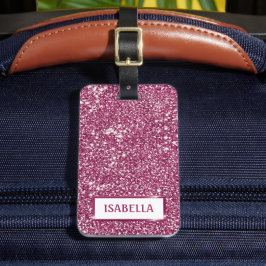 Falsk rosa glittertextur med anpassad text bagagebricka
