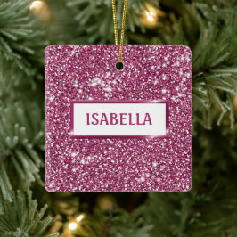 Falsk rosa glittertextur med anpassat namn julgransprydnad keramik