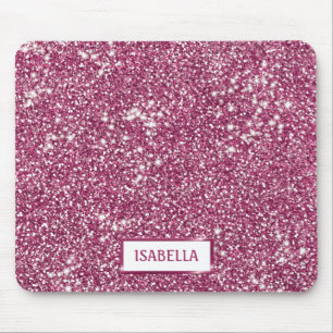 Falsk rosa glittertextur med anpassat namn musmatta