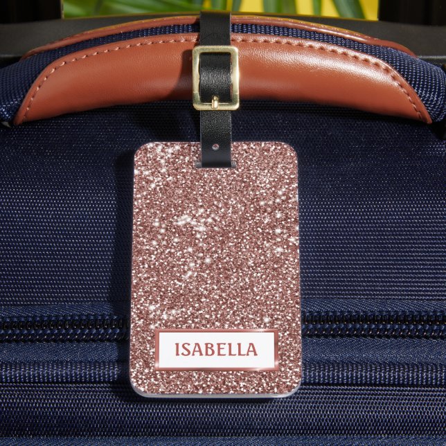 Falsk Rosa Guld Glitter Textur Utseende & Anpassad Bagagebricka (Framsida Insitu 2)