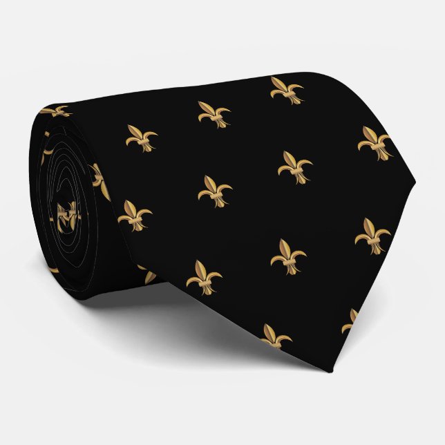 Falsk siden svart guld Fleur de Lis lyx halsduk Slips (Rullad)