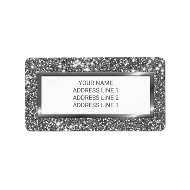 Falsk Silver Glitter Textur Utseende & Anpassad Te Adressetikett (Framsidan)