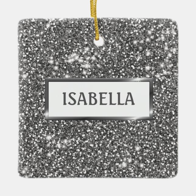 Falsk Silver Glitter Textur Utseende & Anpassat Na Julgransprydnad Keramik (Framsida)