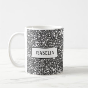 Falsk Silver Glitter Textur Utseende & Anpassat Na Kaffemugg