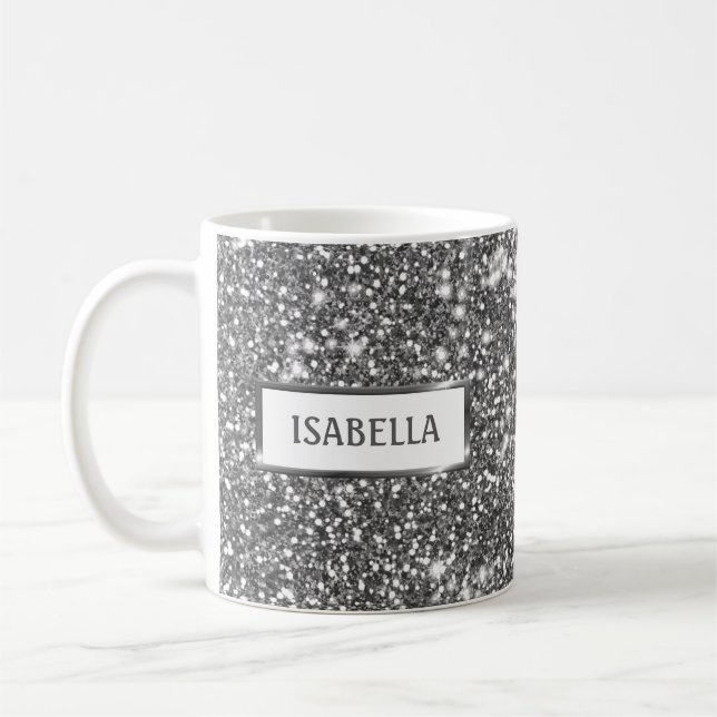 Falsk Silver Glitter Textur Utseende & Anpassat Na Kaffemugg (Vänster)