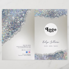 Falsk silver glitterfolie service meny broschyr