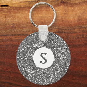 Falsk silver glittertextur och anpassad monogram nyckelring