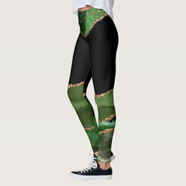 Falsk smaragdgrön marmorerad agat modern leggings (Vänster)