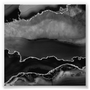 Falsk svart marmorerad agat elegant silverglitter fototryck