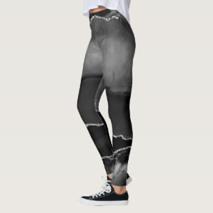 Falsk svart marmorerad agat elegant silverglitter leggings