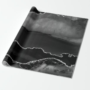 Falsk svart marmorerad agat elegant silverglitter presentpapper