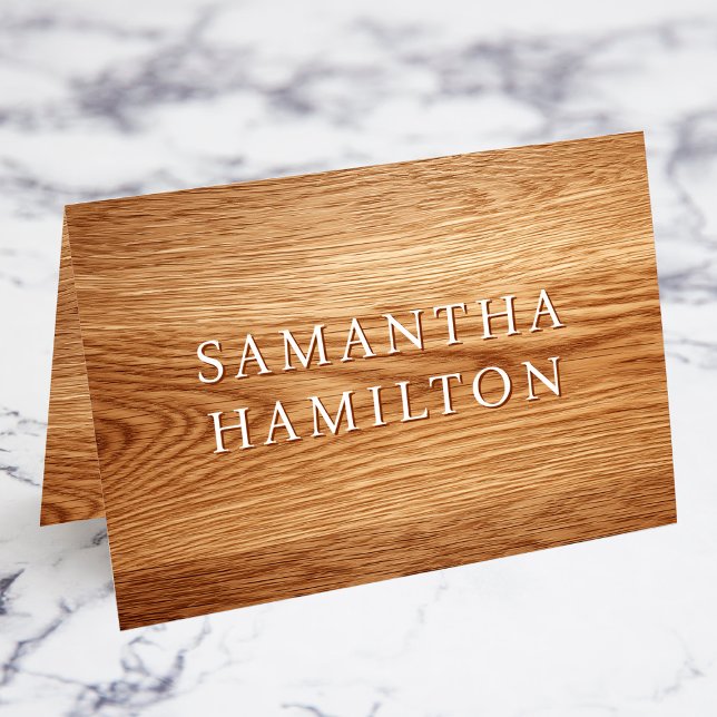 Falska Ekträ Namnkort Bordsnummer (Faux Oak Wood White Name Place Cards)