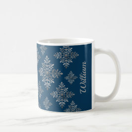 Falska grå folie snöflingor på blå (inte riktig fo kaffemugg
