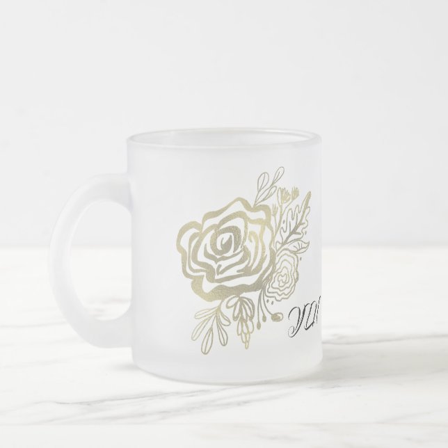Falska guld franska rosblommor frostad glasmugg (Vänster)