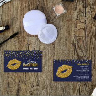 Falska Guld Glitterläppar och Konfetti Sminkartist Visitkort