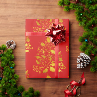 Falska guldbladpoinsettiaor Christmasträd  Presentpapper