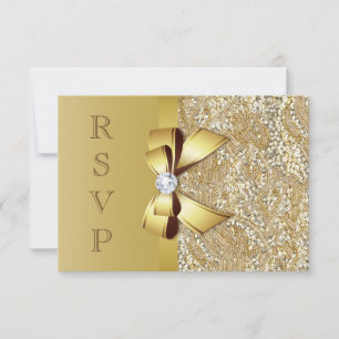 Falska guldglitter och rosett RSVP OSA Kort
