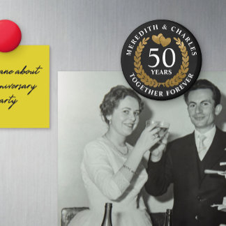 Falska guldhjärtan & krans 50-års bröllopsjubileum magnet
