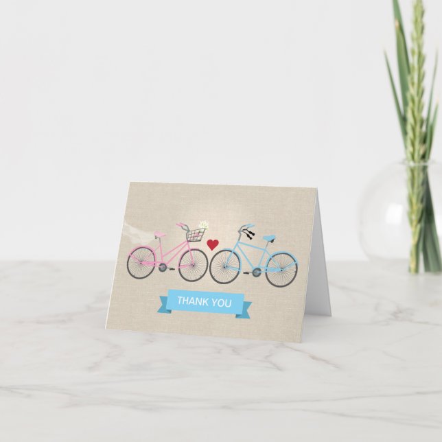Falska Linne Cyklar Bröllop Tack Kort (Framsida)