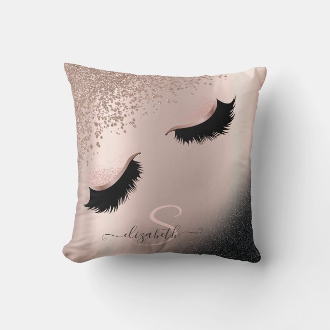 Falska ögonfransar Svart Glitter Diamanter Rosa Gu Kudde (Framsida)