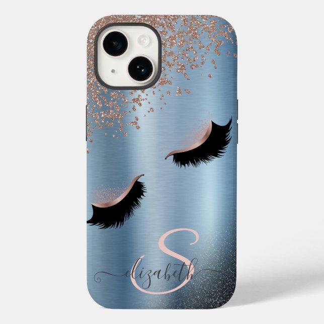 Falska ögonfransar Svarta glitterdiamanter Roségul (Baksida)