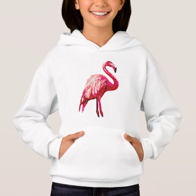 Falska Pärlade Rosa Flamingo T Shirt (Framsida)