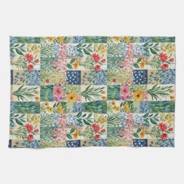 Falska patchwork trädgårdsblommor retro elegant sn kökshandduk