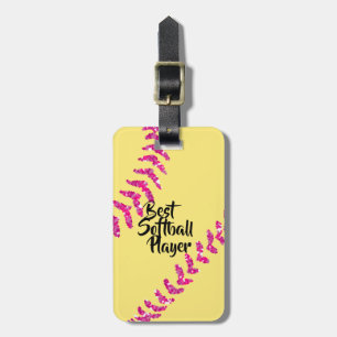 Falska rosa glitter Softball-sydda Bagagebricka