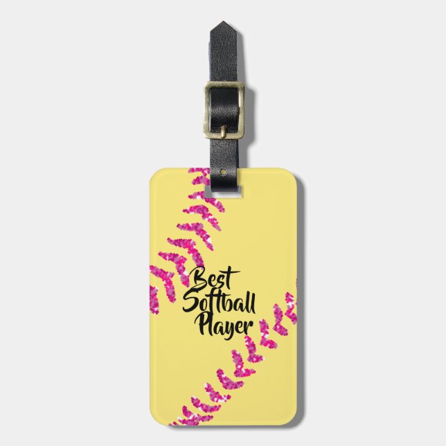 Falska rosa glitter Softball-sydda Bagagebricka (Vertikal Framsida)