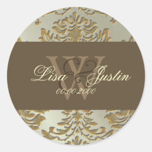 Falska silver/guld Damask-mönster vigseldekaler Runt Klistermärke
