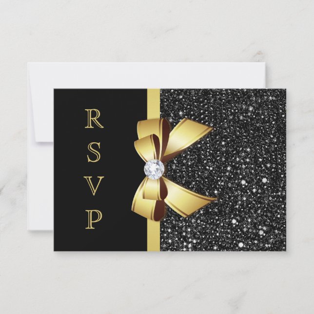 Falska svarta glittrande guldslinga RSVP OSA Kort (Framsida)