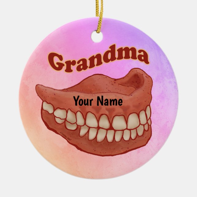 Falska Tänder Mormor  Julgransprydnad Keramik (Framsidan)