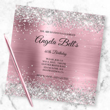 Falskt blankt silver glitter blek rosa folie monog